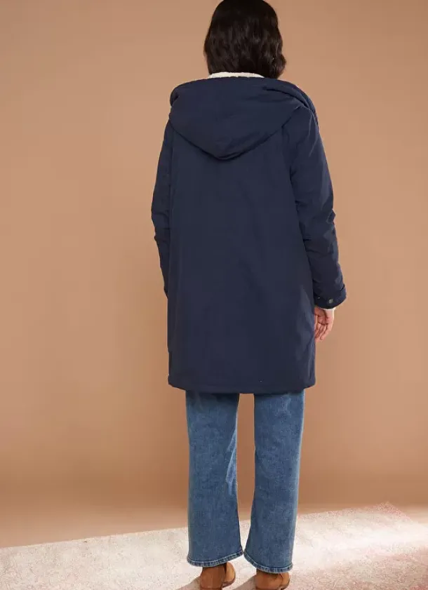 Sud Express Jackets & Coats|Parka Mi-Longue A Capuche Bleu Velane