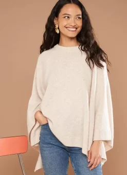 Sud Express Jumpers & Cardigans|Poncho 100% Cachemire Beige Chine Paulo