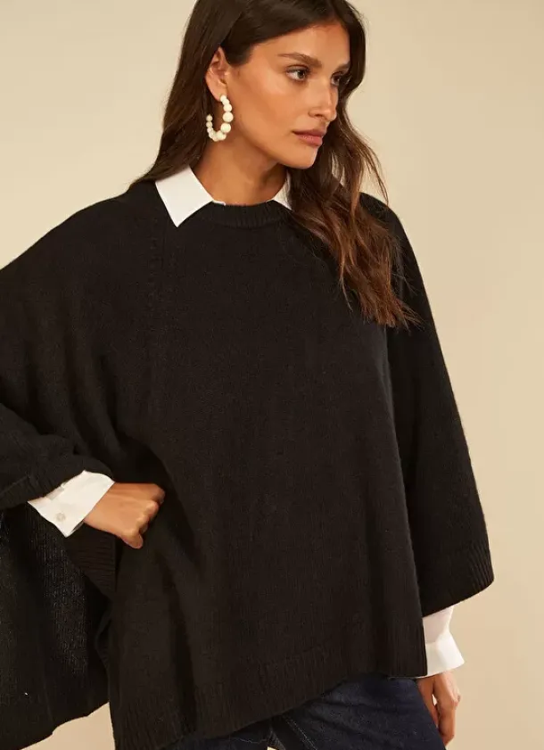 Sud Express Jumpers & Cardigans|Poncho 100% Cachemire Noir Paulo