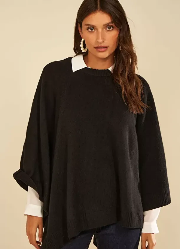 Sud Express Jumpers & Cardigans|Poncho 100% Cachemire Noir Paulo