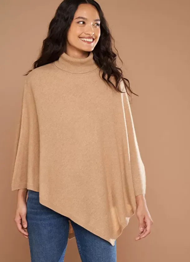 Sud Express Jumpers & Cardigans|Poncho Asymetrique En Cachemire Camel Presta