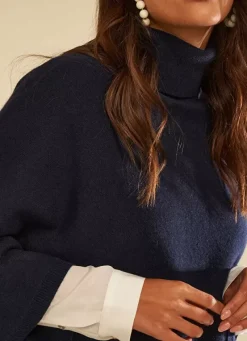 Sud Express Jumpers & Cardigans|Poncho Asymetrique En Cachemire Marine Presta