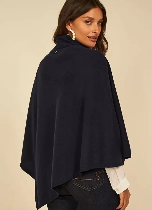 Sud Express Jumpers & Cardigans|Poncho Asymetrique En Cachemire Marine Presta
