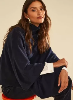Sud Express Jumpers & Cardigans|Poncho Asymetrique En Cachemire Marine Presta