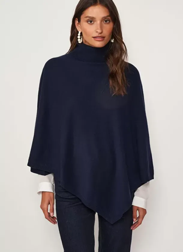 Sud Express Jumpers & Cardigans|Poncho Asymetrique En Cachemire Marine Presta