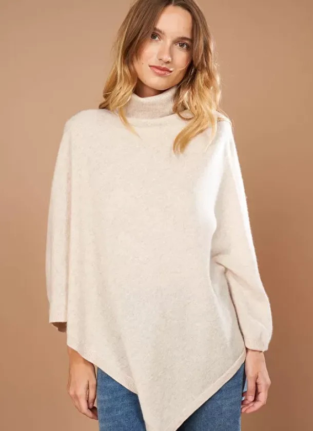 Sud Express Jumpers & Cardigans|Poncho Asymetrique En Cachemire Beige Chine Presta