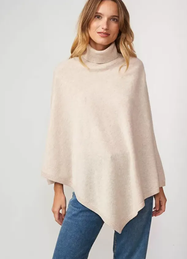 Sud Express Jumpers & Cardigans|Poncho Asymetrique En Cachemire Beige Chine Presta