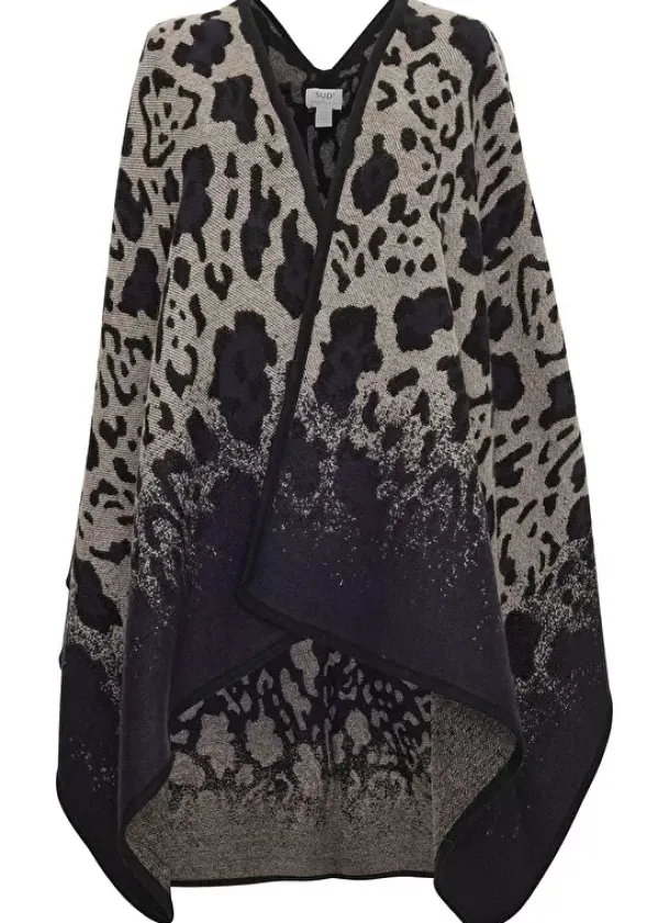 Sud Express Jumpers & Cardigans|Poncho En Maille Imprime Leopard Bleu Emiliana