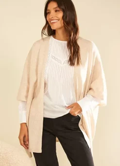 Sud Express Jumpers & Cardigans|Poncho Long Et Ouvert Pur Cachemire Beige Chine Gwenaelle