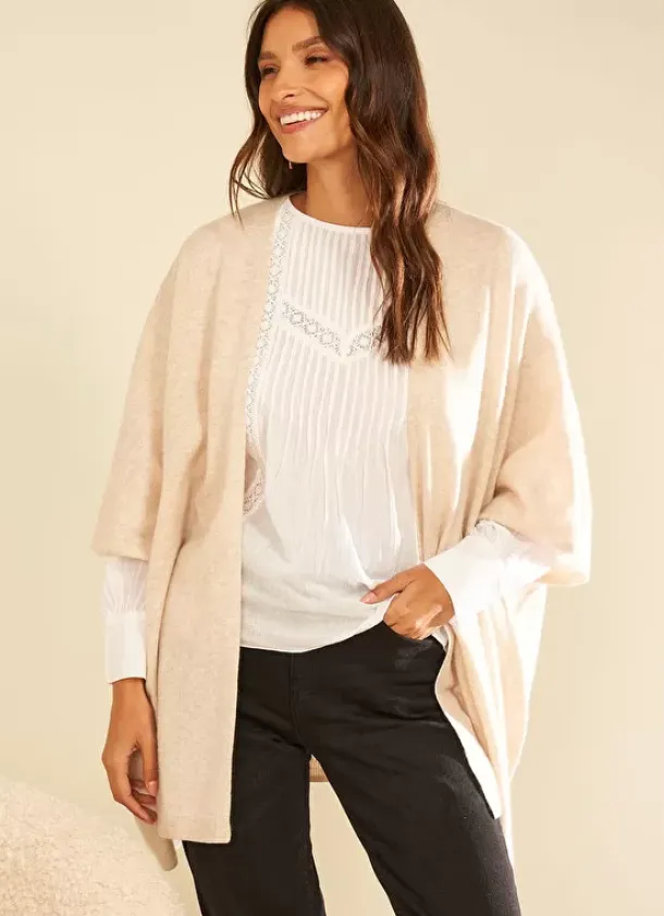 Sud Express Jumpers & Cardigans|Poncho Long Et Ouvert Pur Cachemire Beige Chine Gwenaelle