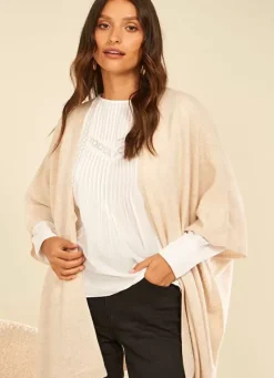 Sud Express Jumpers & Cardigans|Poncho Long Et Ouvert Pur Cachemire Beige Chine Gwenaelle