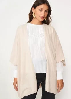 Sud Express Jumpers & Cardigans|Poncho Long Et Ouvert Pur Cachemire Beige Chine Gwenaelle