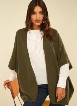 Sud Express Jumpers & Cardigans|Poncho Long Et Ouvert Pur Cachemire Kaki Gwenaelle