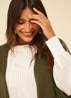 Sud Express Jumpers & Cardigans|Poncho Long Et Ouvert Pur Cachemire Kaki Gwenaelle