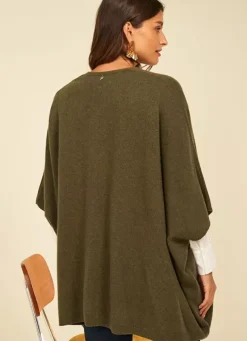 Sud Express Jumpers & Cardigans|Poncho Long Et Ouvert Pur Cachemire Kaki Gwenaelle