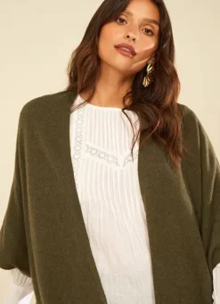 Sud Express Jumpers & Cardigans|Poncho Long Et Ouvert Pur Cachemire Kaki Gwenaelle