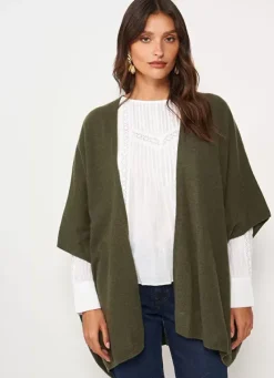 Sud Express Jumpers & Cardigans|Poncho Long Et Ouvert Pur Cachemire Kaki Gwenaelle