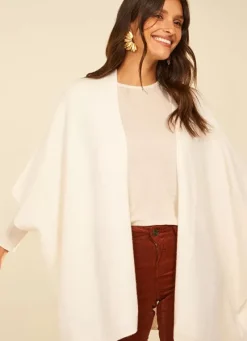 Sud Express Jumpers & Cardigans|Poncho Long Et Ouvert Pur Cachemire Milk Gwenaelle