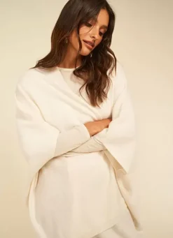 Sud Express Jumpers & Cardigans|Poncho Long Et Ouvert Pur Cachemire Milk Gwenaelle
