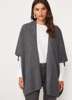 Sud Express Jumpers & Cardigans|Poncho Long Et Ouvert Pur Cachemire Gris Chine Gwenaelle