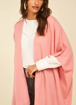 Sud Express Jumpers & Cardigans|Poncho Long Et Ouvert Pur Cachemire Blush Gwenaelle