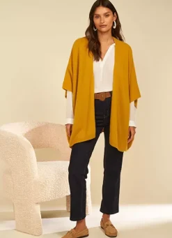 Sud Express Jumpers & Cardigans|Poncho Long Et Ouvert Pur Cachemire Safran Gwenaelle
