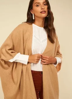 Sud Express Jumpers & Cardigans|Poncho Long Et Ouvert Pur Cachemire Camel Gwenaelle