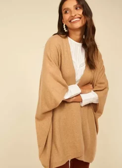 Sud Express Jumpers & Cardigans|Poncho Long Et Ouvert Pur Cachemire Camel Gwenaelle