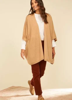 Sud Express Jumpers & Cardigans|Poncho Long Et Ouvert Pur Cachemire Camel Gwenaelle