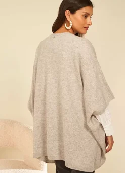 Sud Express Jumpers & Cardigans|Poncho Long Et Ouvert Pur Cachemire Perle Chine Gwenaelle