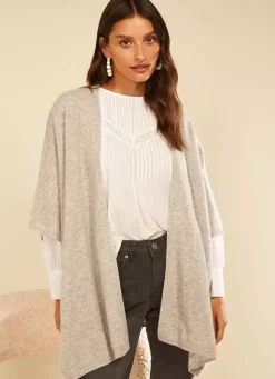 Sud Express Jumpers & Cardigans|Poncho Long Et Ouvert Pur Cachemire Perle Chine Gwenaelle