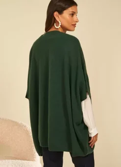 Sud Express Jumpers & Cardigans|Poncho Long Et Ouvert Pur Cachemire Basilic Gwenaelle