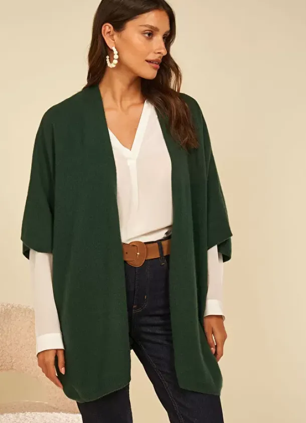 Sud Express Jumpers & Cardigans|Poncho Long Et Ouvert Pur Cachemire Basilic Gwenaelle