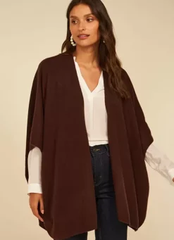 Sud Express Jumpers & Cardigans|Poncho Long Et Ouvert Pur Cachemire Marron Gwenaelle