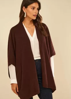 Sud Express Jumpers & Cardigans|Poncho Long Et Ouvert Pur Cachemire Marron Gwenaelle