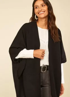Sud Express Jumpers & Cardigans|Poncho Long Et Ouvert Pur Cachemire Noir Gwenaelle