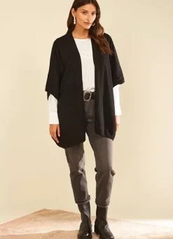 Sud Express Jumpers & Cardigans|Poncho Long Et Ouvert Pur Cachemire Noir Gwenaelle