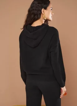 Sud Express Jumpers & Cardigans|Pull A Capuche En Cachemire Epais Noir Mabebe