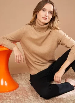 Sud Express Jumpers & Cardigans|Pull A Col Montant Camel Missy