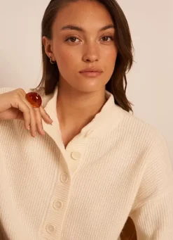 Sud Express Jumpers & Cardigans|Pull A Cotes Et Col Montant Ecru Macaron