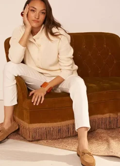 Sud Express Jumpers & Cardigans|Pull A Cotes Et Col Montant Ecru Macaron