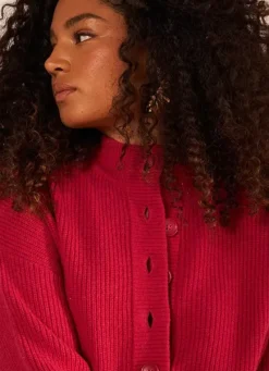 Sud Express Jumpers & Cardigans|Pull A Cotes Et Col Montant Framboise Macaron