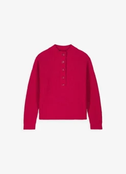 Sud Express Jumpers & Cardigans|Pull A Cotes Et Col Montant Framboise Macaron