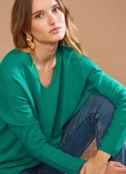 Sud Express Jumpers & Cardigans|Pull Au Volume Oversize Et A Manches Longues Pres Du Corps Vert Monjoe