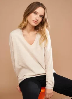 Sud Express Jumpers & Cardigans|Pull Au Volume Oversize Et A Manches Longues Pres Du Corps Beige Chine Monjoe