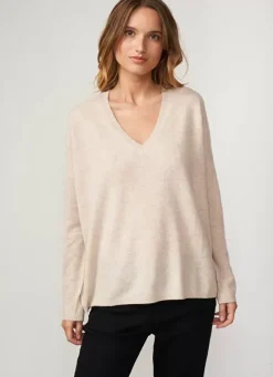 Sud Express Jumpers & Cardigans|Pull Au Volume Oversize Et A Manches Longues Pres Du Corps Beige Chine Monjoe