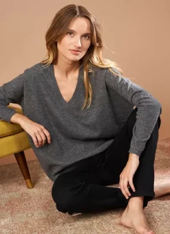 Sud Express Jumpers & Cardigans|Pull Au Volume Oversize Et A Manches Longues Pres Du Corps Gris Chine Monjoe