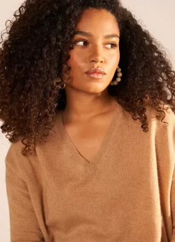 Sud Express Jumpers & Cardigans|Pull Au Volume Oversize Et A Manches Longues Pres Du Corps Camel Monjoe