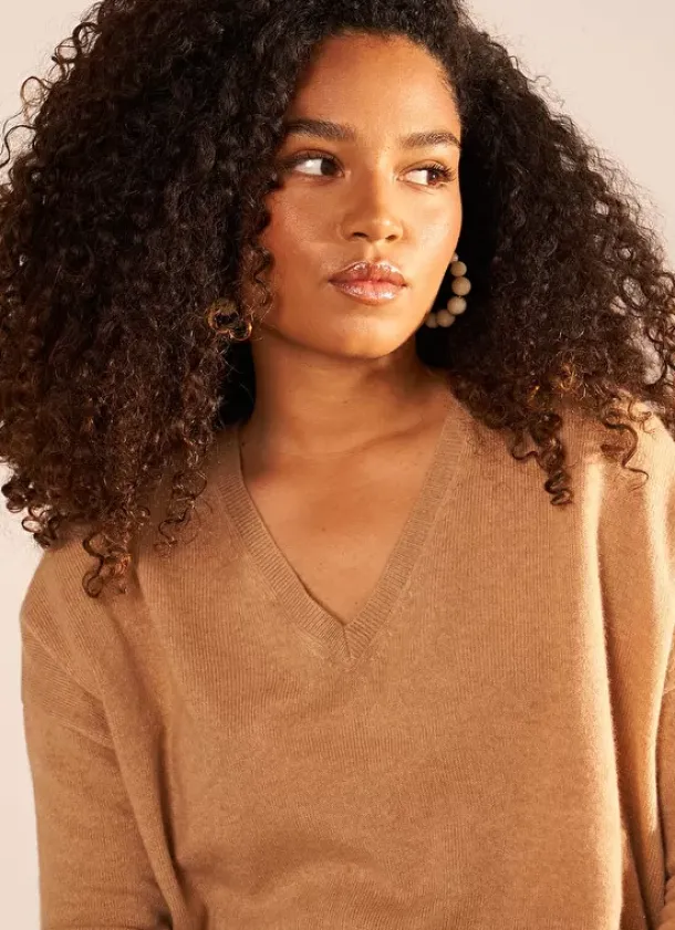 Sud Express Jumpers & Cardigans|Pull Au Volume Oversize Et A Manches Longues Pres Du Corps Camel Monjoe