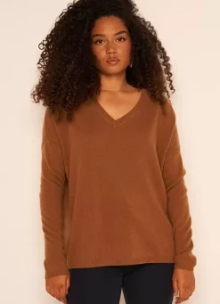 Sud Express Jumpers & Cardigans|Pull Au Volume Oversize Et A Manches Longues Pres Du Corps Caramel Monjoe